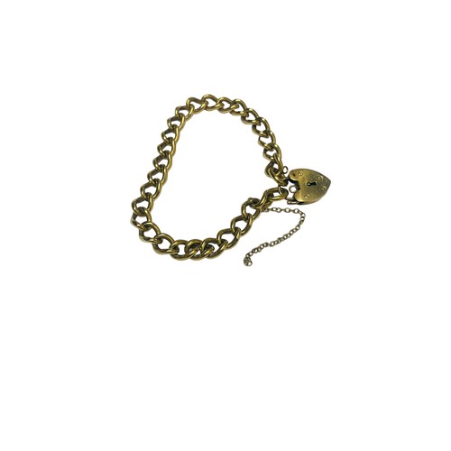 226 - A 9ct yellow gold heavy curb link bracelet, with padlock charm, weighs 22 grams.