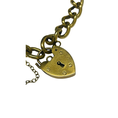 226 - A 9ct yellow gold heavy curb link bracelet, with padlock charm, weighs 22 grams.