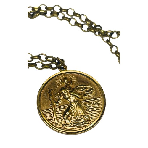 173 - A 9ct gold St Christopher pendant, suspended on a 9ct yellow gold belcher chain, approximately 25 in... 