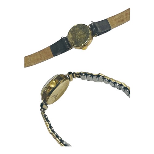 223 - Two lady’s 9ct gold cocktail watches, one on leather strap, the other on expanding bracelet.