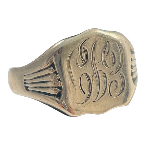 176 - A 9ct yellow gold gents signet ring, with engraved initials, weighs 3.5 grams, together with various... 