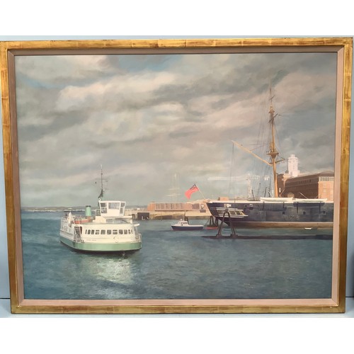 472 - Gillian Whaite (1934-2012) 'Portsmouth Harbour Ferry Arriving' unsigned with inscription to verso, d... 