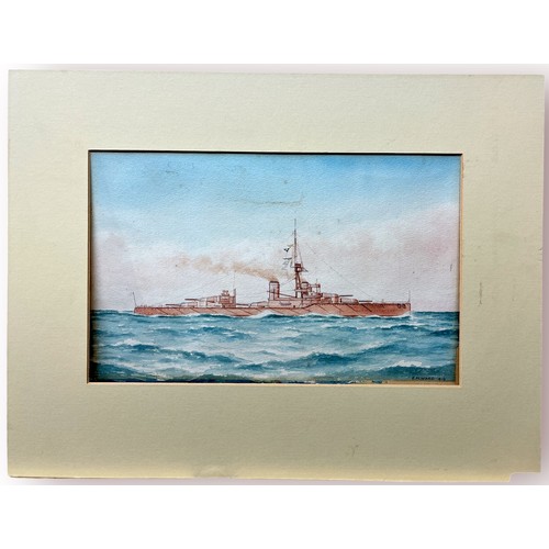 495 - HMS Canopus under steam, unsigned, w/c, 15x27cm, together with E.H. Ward, 'HMS Sealark, 311 Brig, 24... 