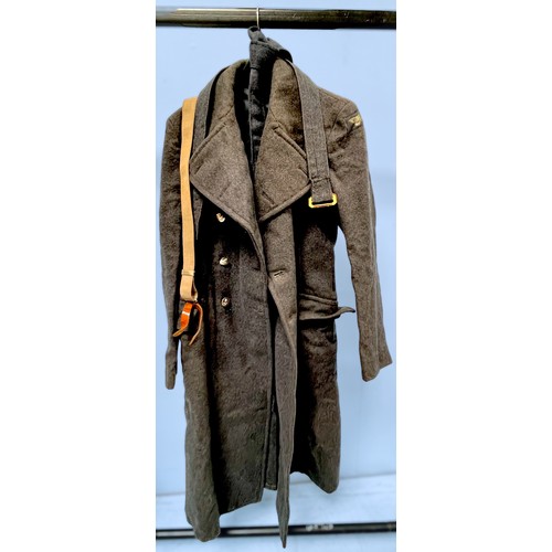 616 - A WW2 RAF Great Coat, Size 12, by S. Simpson Ltd, with three-blade propeller patch and goose patch, ... 