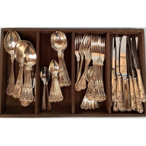 108 - A tray of silver-plated shell pattern flatware for six place settings, comprising, forks, knives, ta... 