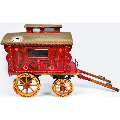 366 - A 20th Century scratch-built scale model Romani Gypsy Traveller vardo/wagon/caravan, hand-painted re... 