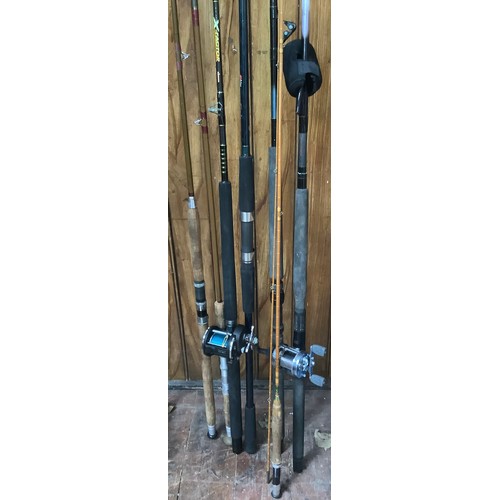 Seven various fishing rods, comprising Abu Garcia 'Enticer' 2