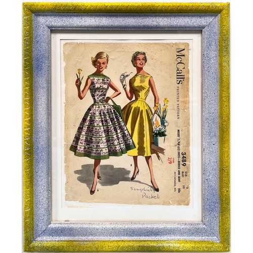 441 - Six framed vintage fashion magazine / catalogue clippings of women in various styles and dresses by ... 