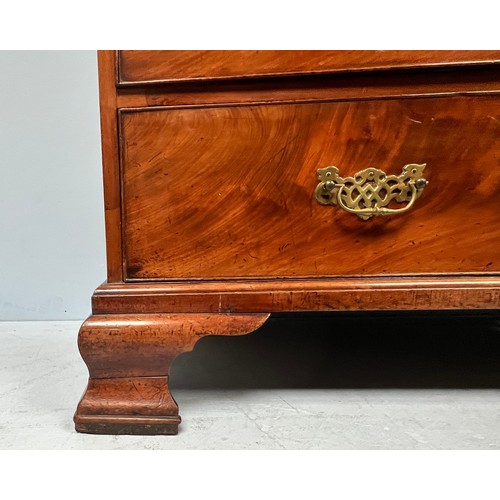 427 - A George III bureau, the fall front enclosing a fitted interior with pigeonholes, central door flank... 