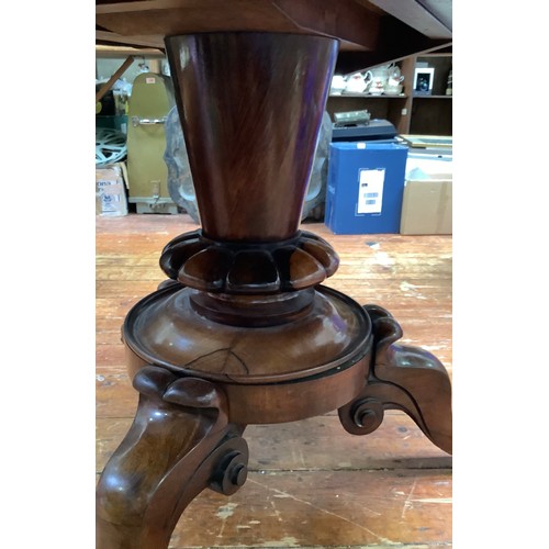 414 - A Victorian rosewood circular tilt-top dining table, raised on inverted turned column to disc platfo... 