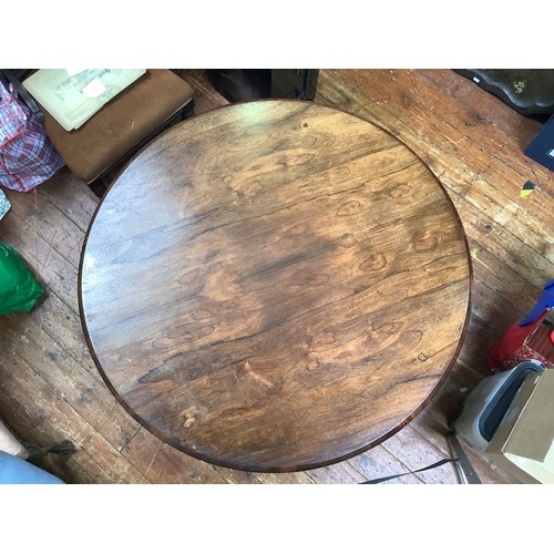 414 - A Victorian rosewood circular tilt-top dining table, raised on inverted turned column to disc platfo... 