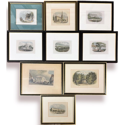 443 - A collection of twenty-seven framed Victorian monochrome and coloured topographical engravings and m... 