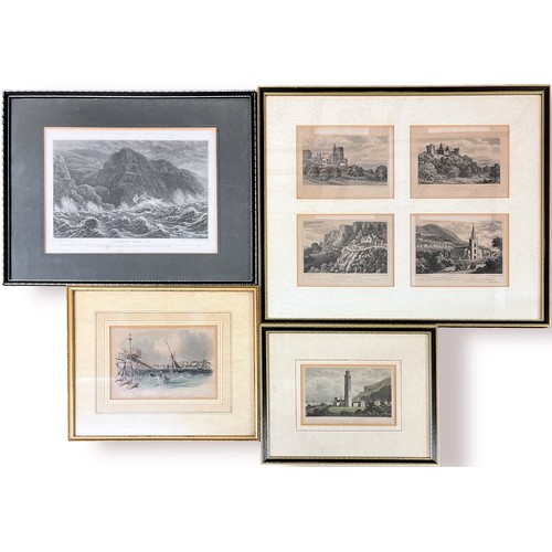 443 - A collection of twenty-seven framed Victorian monochrome and coloured topographical engravings and m... 