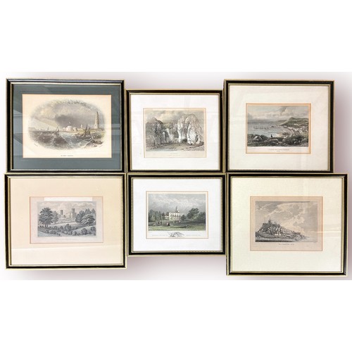 443 - A collection of twenty-seven framed Victorian monochrome and coloured topographical engravings and m... 