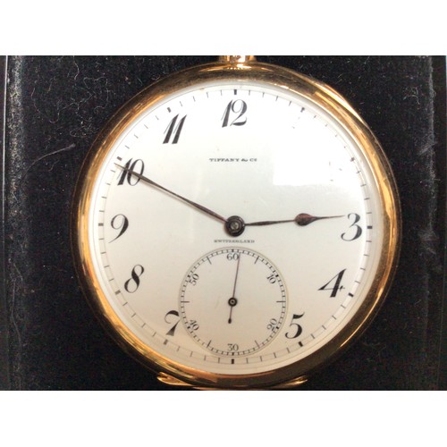 151 - An 18ct gold open-face pocket watch by Edouard Koehn for Tiffany & Co. The white enamel dial with Ar... 