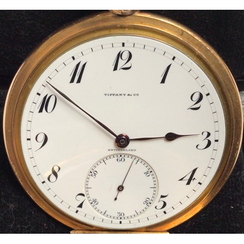 151 - An 18ct gold open-face pocket watch by Edouard Koehn for Tiffany & Co. The white enamel dial with Ar... 