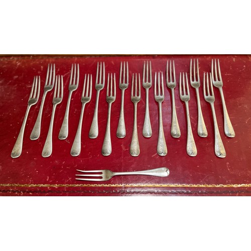 69 - A set of seventeen Victorian three-tine forks of plain design by Joseph & Horace Savory trading as G... 