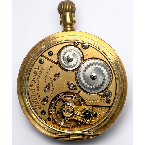 93 - An 18ct gold full-hunter pocket watch by AWW. Co Waltham, the white enamel dial with Roman numerals ... 