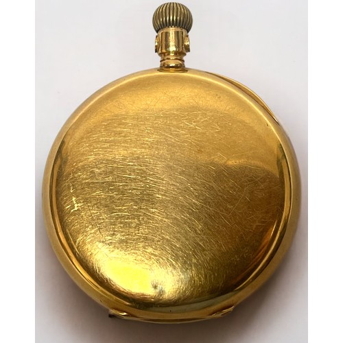 93 - An 18ct gold full-hunter pocket watch by AWW. Co Waltham, the white enamel dial with Roman numerals ... 