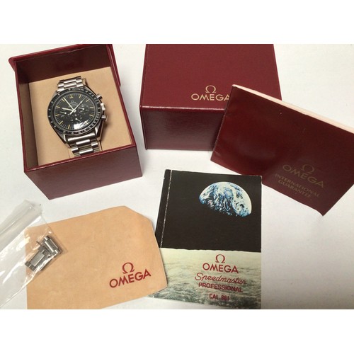 94 - A gents stainless steel Omega Speedmaster Professional wristwatch, C.1985, the black enamel dial wit... 