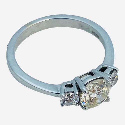 157 - An 18ct white gold ring, set with a central round brilliant cut diamond, estimated weight 1.00cts, w... 