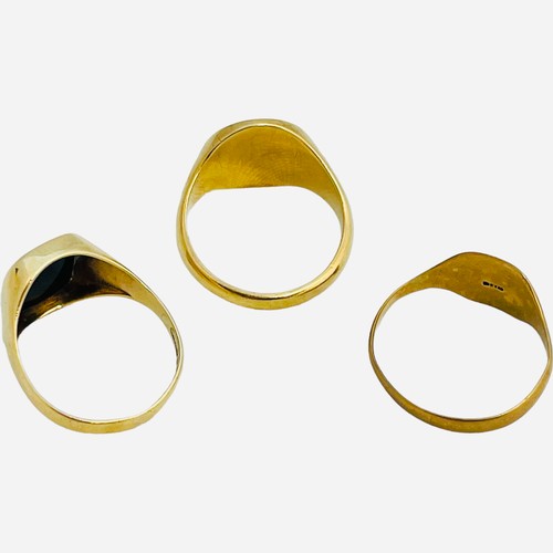 169 - Three various 9ct gold signet rings, 16.3 grams.