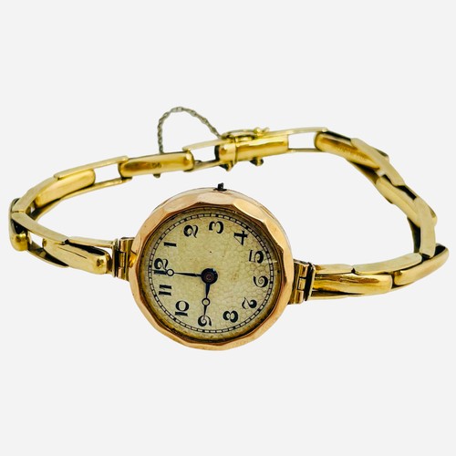 92 - A ladies 9ct gold 1920’s cocktail watch, on expanding bracelet, weighs 17.5 grams