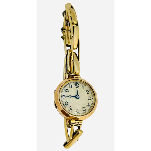 92 - A ladies 9ct gold 1920’s cocktail watch, on expanding bracelet, weighs 17.5 grams