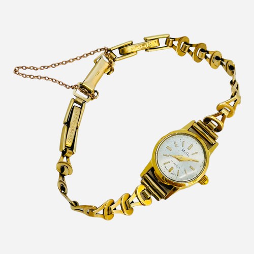 181 - An 18ct yellow gold ladies cocktail wristwatch, by MuDu, on a 9ct yellow gold link bracelet, with sa... 