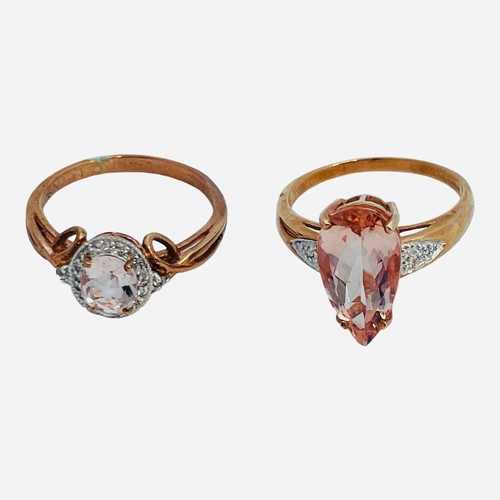 192 - Two 9ct rose gold dress rings, set with pink and white faceted stones, total weight 7.3 grams.