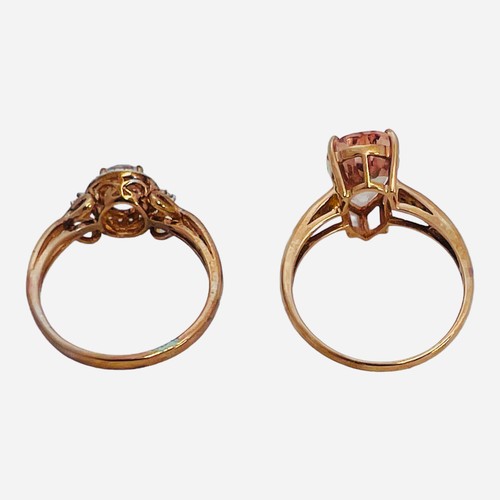 192 - Two 9ct rose gold dress rings, set with pink and white faceted stones, total weight 7.3 grams.