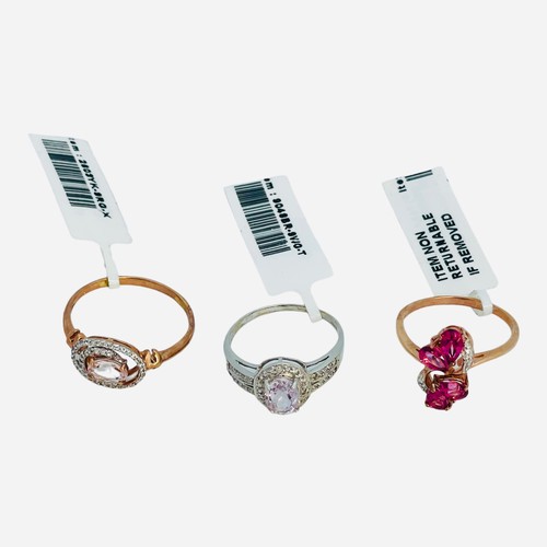 185 - Two various 9ct rose gold dress rings, set with coloured stones, together with a 9ct white gold dres... 