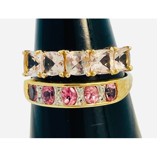 184 - Two 9ct yellow gold dress rings, set with pink and white stones, total weight 5.2 grams.