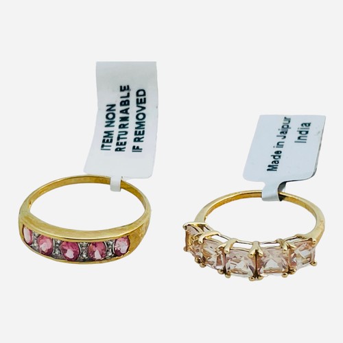 184 - Two 9ct yellow gold dress rings, set with pink and white stones, total weight 5.2 grams.