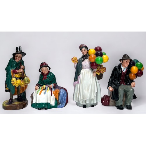 12 - Four Royal Doulton figures comprising, The Mask Seller ‘HN 2103’, Biddy Pennyfarthing ‘HN 1843’, Sil... 