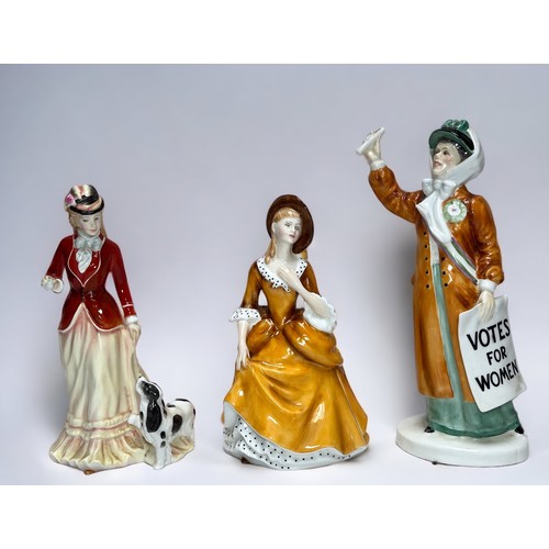 16 - Three Royal Doulton figures comprising, Votes For Women ‘HN 2816’, Sandra ‘HN 2275’ and Sarah ‘HN 33... 