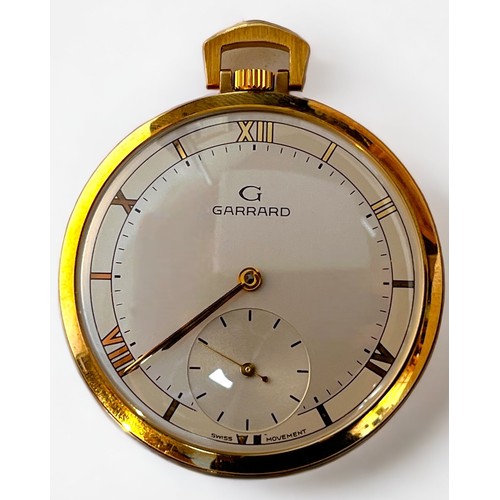 98 - A 9ct gold cased Garrard open-face pocket watch, the silvered dial with Roman numerals denoting hour... 