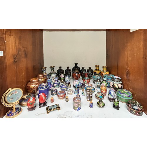 60 - A large quantity of Japanese and Chinese cloisonne enamel including a pair of small ginger jars and ... 