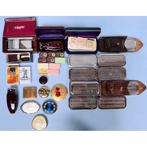 324 - Collectables including approximately 15 x Rolls Razors, 2 x ladies white metal compacts, and others.