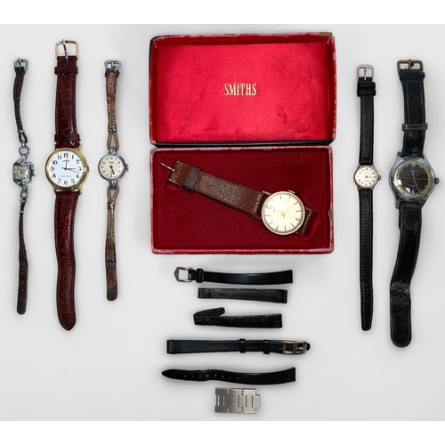 105 - A collection of assorted wristwatches comprising a gold-plated Smiths example, boxed, a gents stainl... 