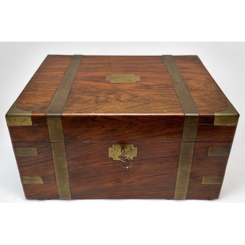 291 - A 19th century brass-bound walnut writing slop, a parquetry and walnut ladies sewing box and mahogan... 