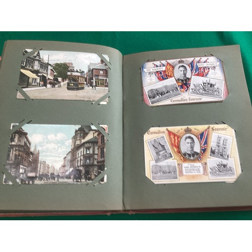 267 - An old postcard album in good condition containing approximately 290 standard size postcards. There ... 