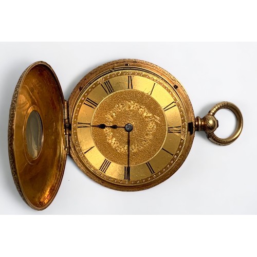 125 - A small 18ct gold half-hunter pocket watch, the gilt dial with Roman numerals denoting hours, moveme... 