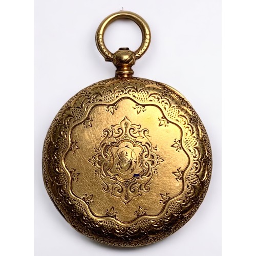 125 - A small 18ct gold half-hunter pocket watch, the gilt dial with Roman numerals denoting hours, moveme... 