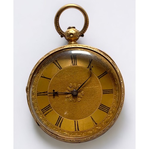 126 - An 18ct gold cased open-face pocket watch, the gilt dial with Roman numerals denoting hours, the fus... 