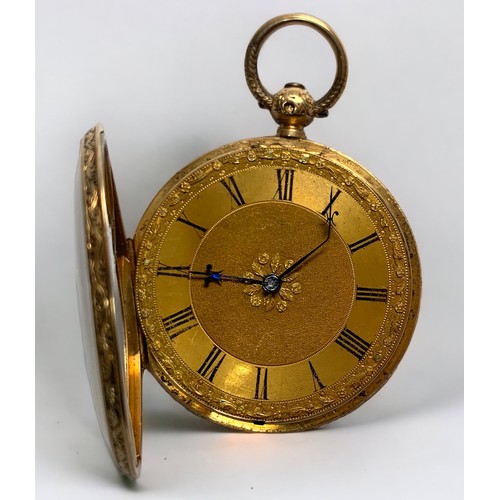 126 - An 18ct gold cased open-face pocket watch, the gilt dial with Roman numerals denoting hours, the fus... 