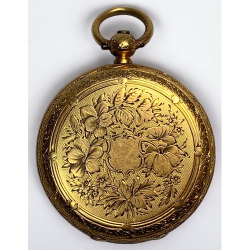 126 - An 18ct gold cased open-face pocket watch, the gilt dial with Roman numerals denoting hours, the fus... 