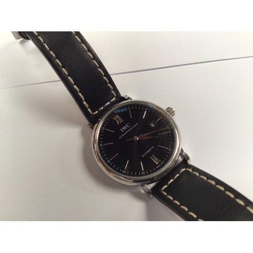 128 - A stainless steel International Watch Company (IWC) Portofino wristwatch, ref. 3565, the black ename... 