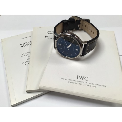 128 - A stainless steel International Watch Company (IWC) Portofino wristwatch, ref. 3565, the black ename... 