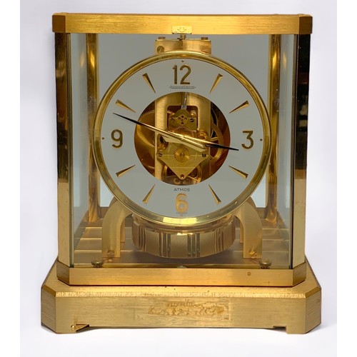 399 - A Jaeger Le Coutre Atmos Clock, model VIII R, with white enamel dial with Arabic numerals at the qua... 